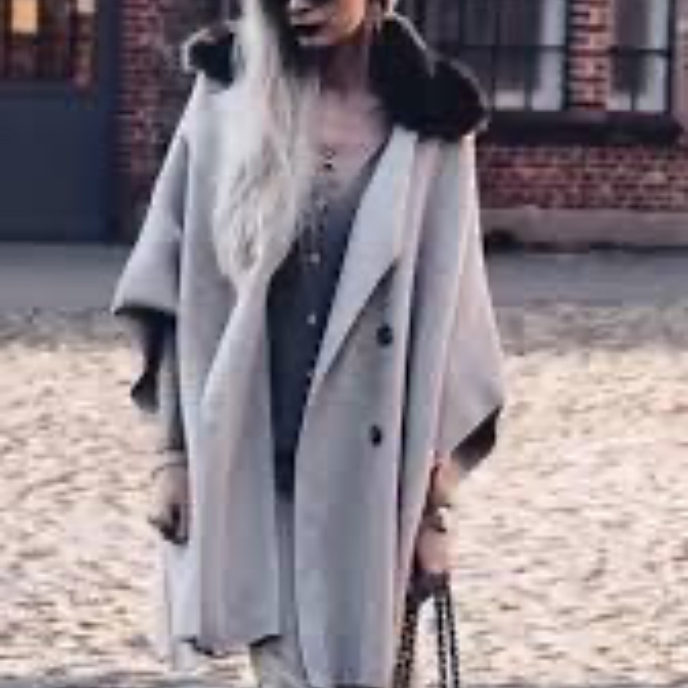 Zara Coat Jacket Fur Collar Knit Cape Poncho Faux Coat Jacket S - Picture 5 of 14